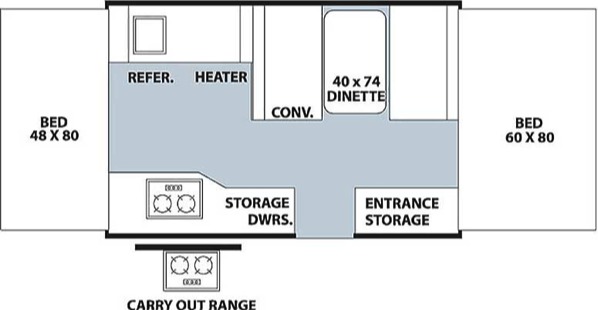 Rent pop up camper Denver 206LTD floor plan